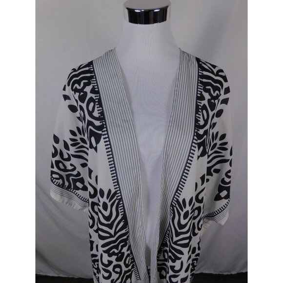 Black White Boho Tribal Kimono Tassel Pompom OS - Picture 2 of 11